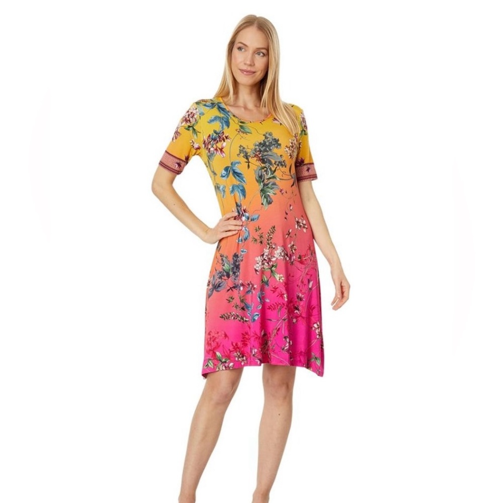 JOHNNY WAS Emboy Swing Dress Floral Bamboo Soft Shark Bite A Line Summer XL